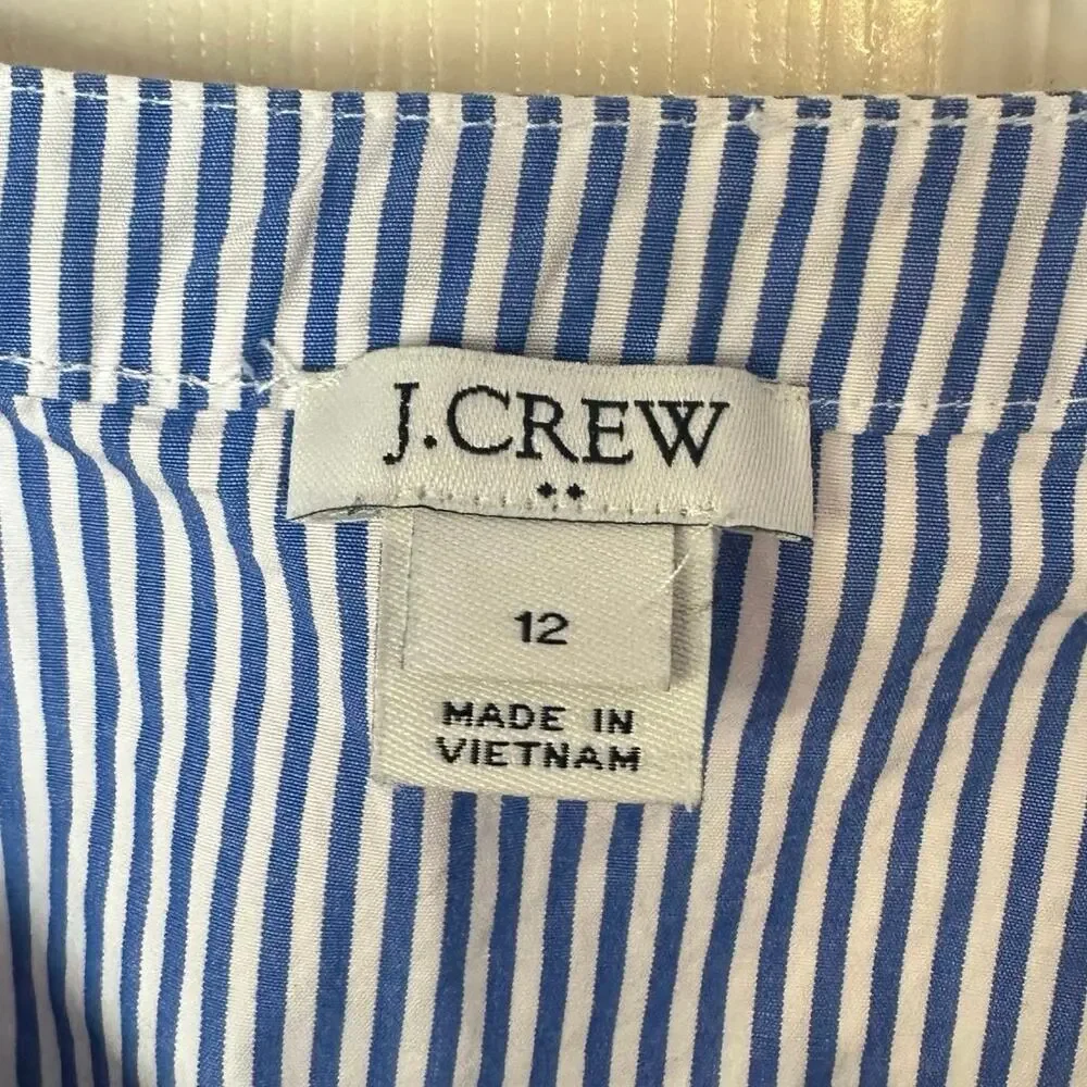 J. Crew Embroidered Striped Poplin Sleeveless Top Size 12‎ Tassels Preppy Summer